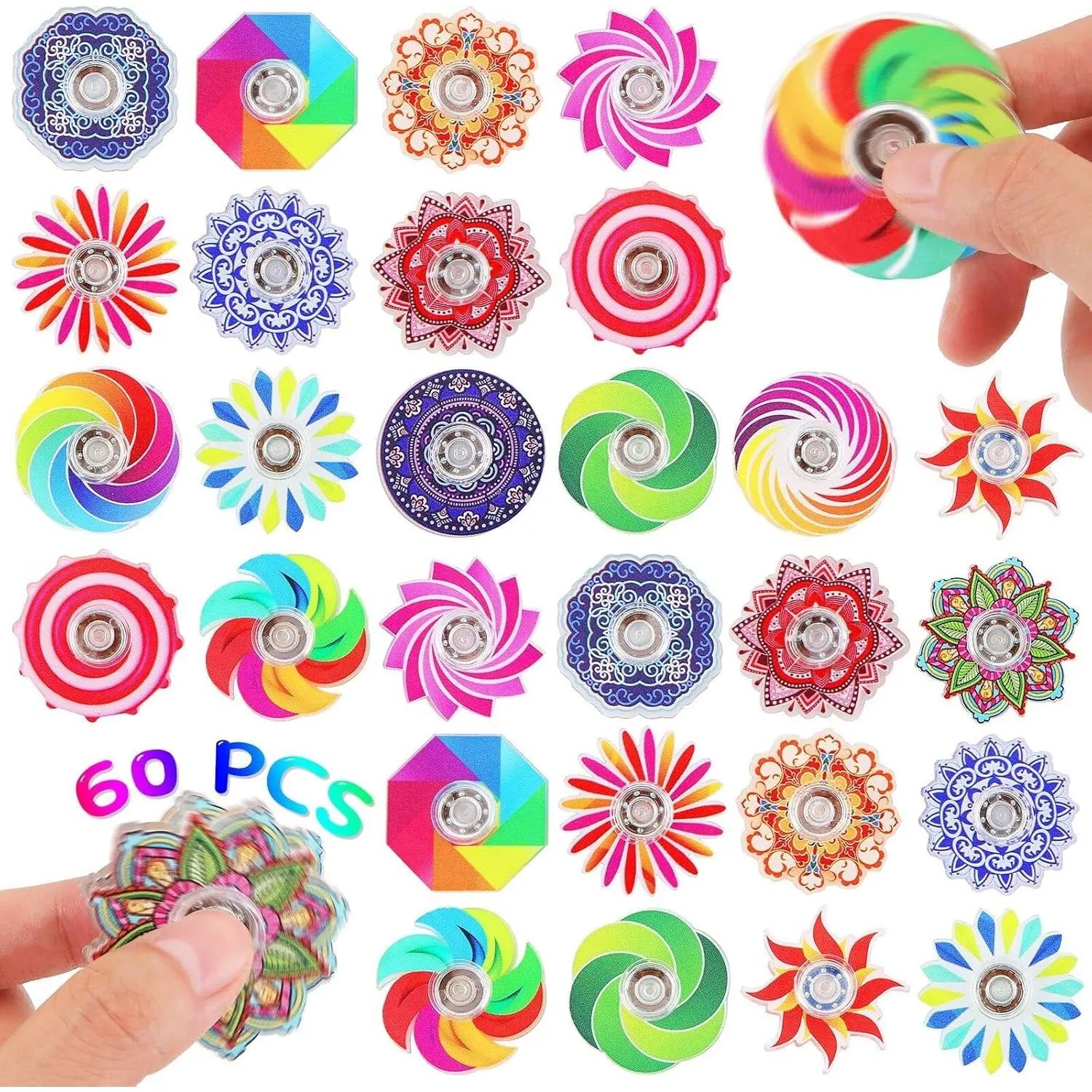 60 Pack Mini Fidget Spinners - Bulk Party Favors, Classroom Prizes, Goodie Bag Stuffers, Valentines Day Gifts Stress Relief Sensory Toys for Kids, Teens, Adults - Assorted Colorsfidget toys