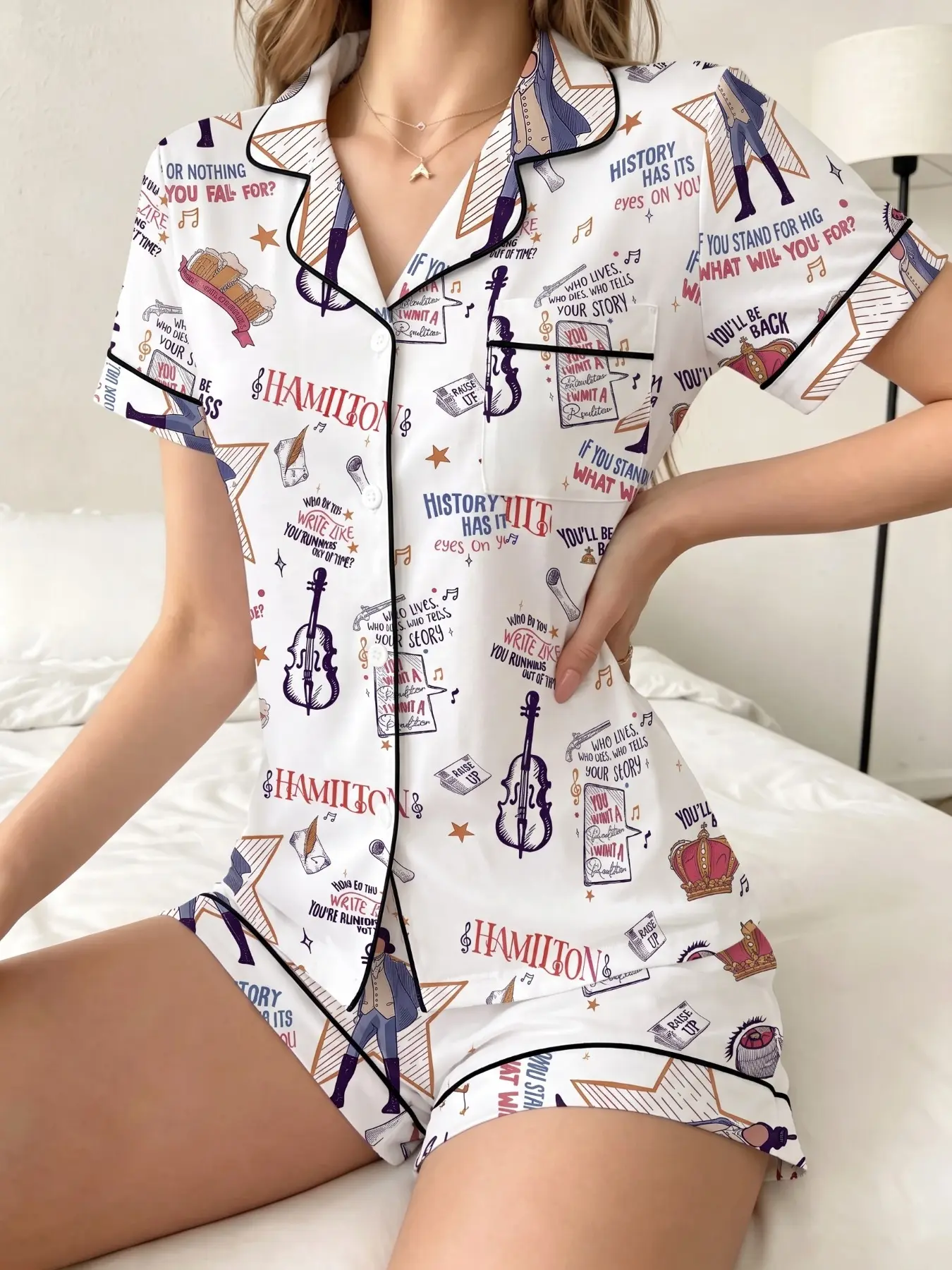 Women's Sleepwear 2-Piece Set, Wicked Elphaba & Glinda Pattern, Comfortable Nightwear, Soft Fabric, Casual Short Sleeve Loungewear