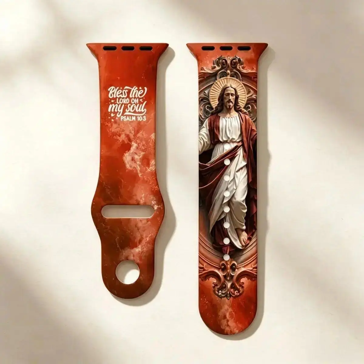 Psalm 103 Bless The Lord Christian Faith Soft Silicone Watch Band - Vintage Jesus Portrait & Bible Verse Print Replacement Strap For Apple Watch Ultra Series 11 10 9 8 7 6 SE 49mm 45mm 44mm 42mm 41mm 40mm 38mm Daily Wear Gift