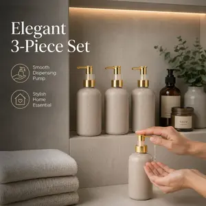 3 Pack Wheat Straw Soap Dispenser Bottles 250ml Refillable Lotion Pump Bottles with Gold Pump for Bathroom Kitchen Soap and Lotion Dispenser Set