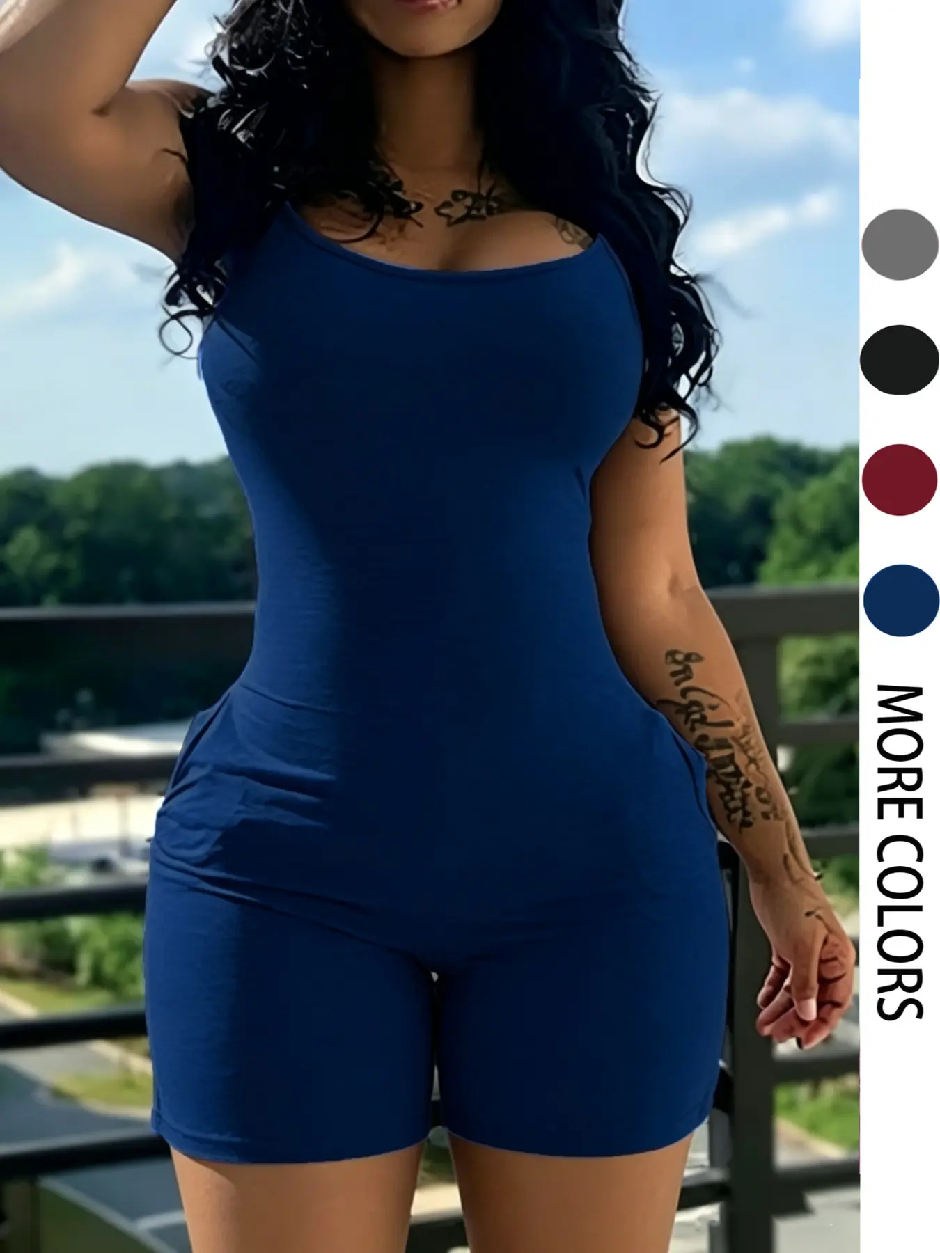 Fashion Casual Women's Plain Slim Fit Pocket Sleeveless Adjustable Strap Short Jumpsuit