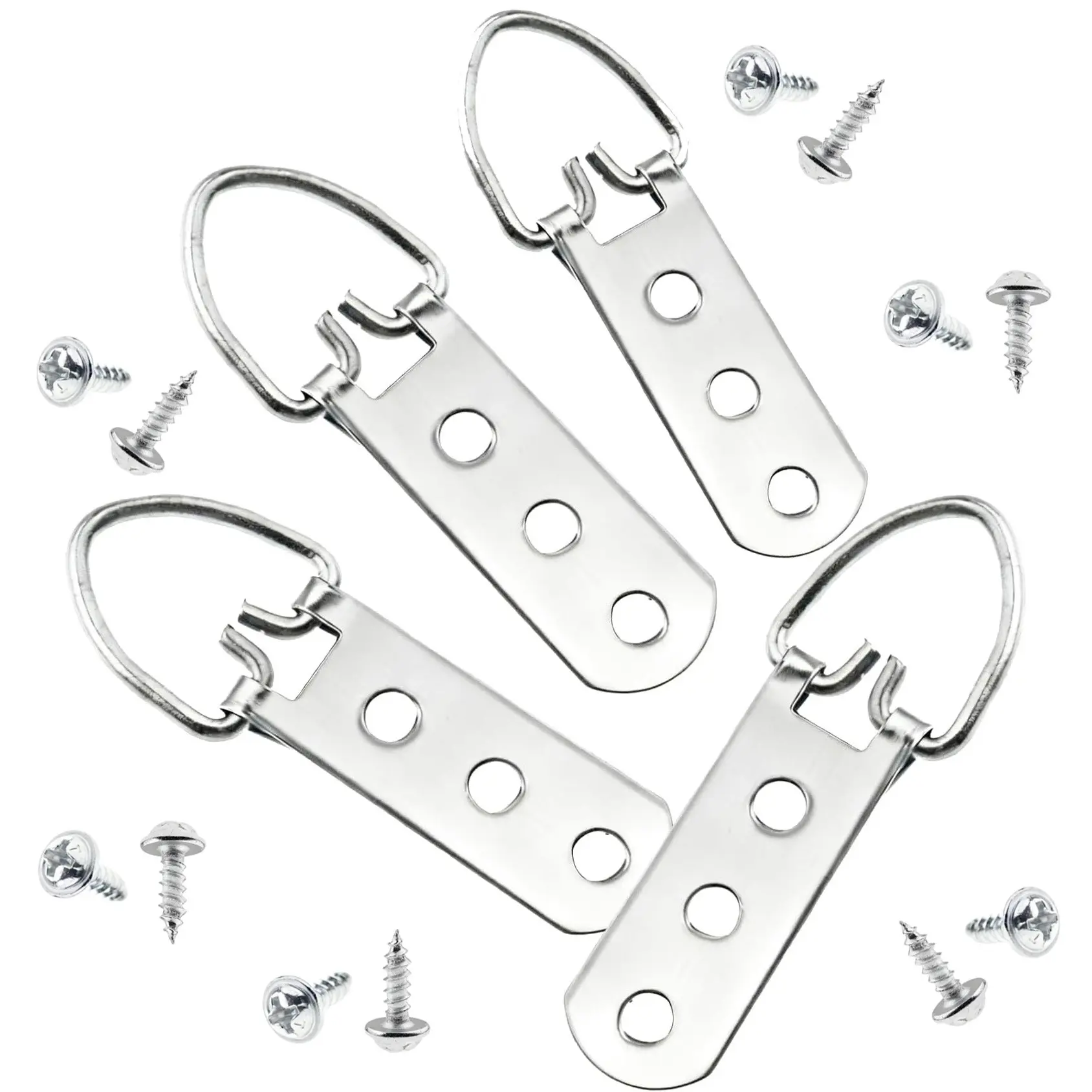 FNANSI Heavy-Duty D-Ring Picture Hangers, 4 Hooks + 12 Screws, 3-Hole Strap Frame Hanger, Durable for Mirrors, Artwork, Photo Frames, Canvas, Wall Decor