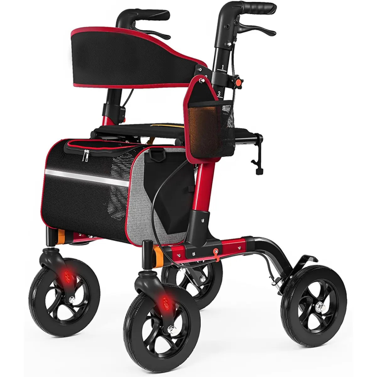 Walkers for Seniors, Rollator Walker with Seat, 350 lb Weight Capacity, 18" Big Seat, 8" All-Terrain Wheels, 6-Level Adjustable Height, Lightweight Aluminum Frame Rollator Walkers for Seniors (RED)