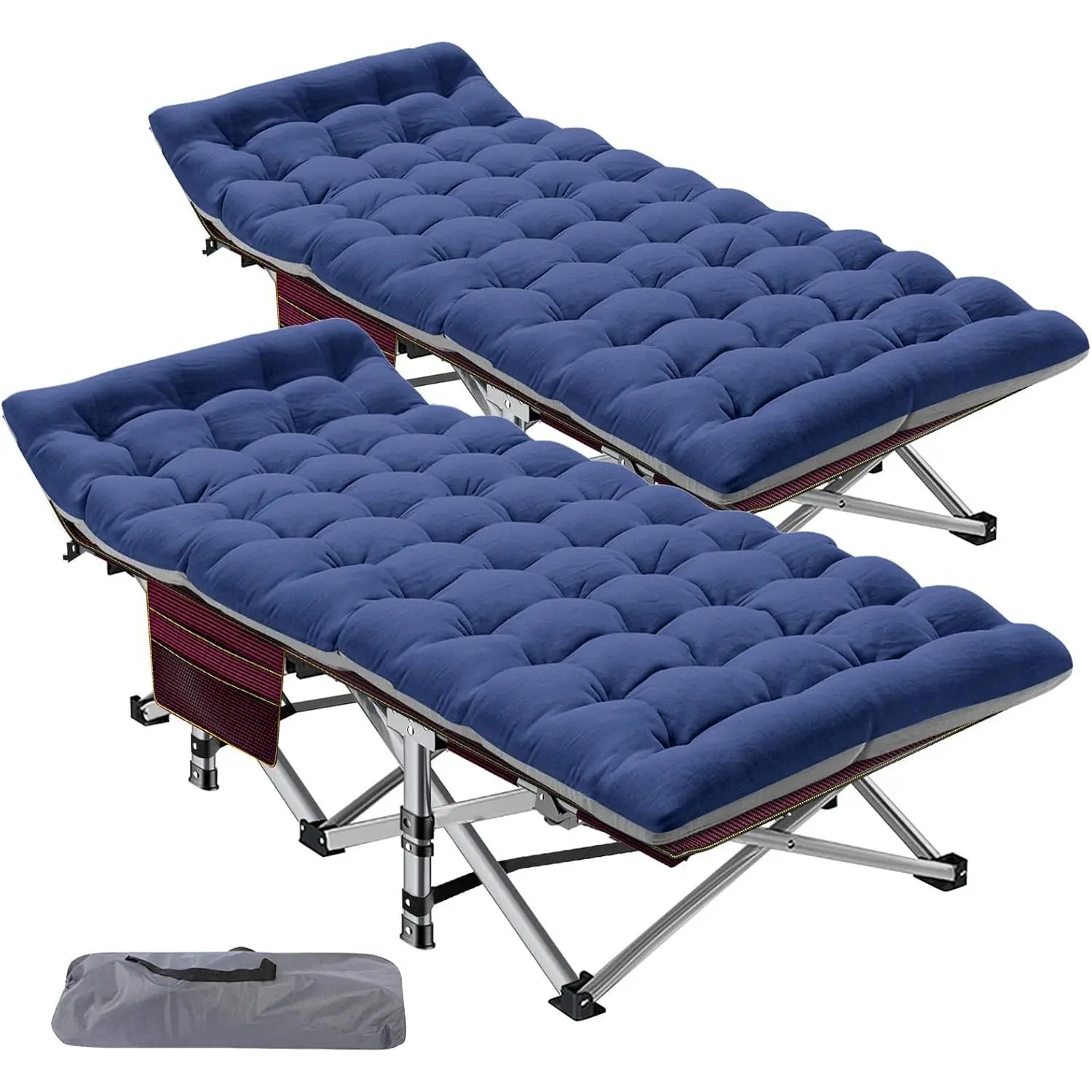 Camping Cots for Adults, 2 Pack, 28 in Wide, with Mat |   Two 28 in wide folding cots open in seconds and include removable mats, double-layer 1200D Oxford beds and carry bags.