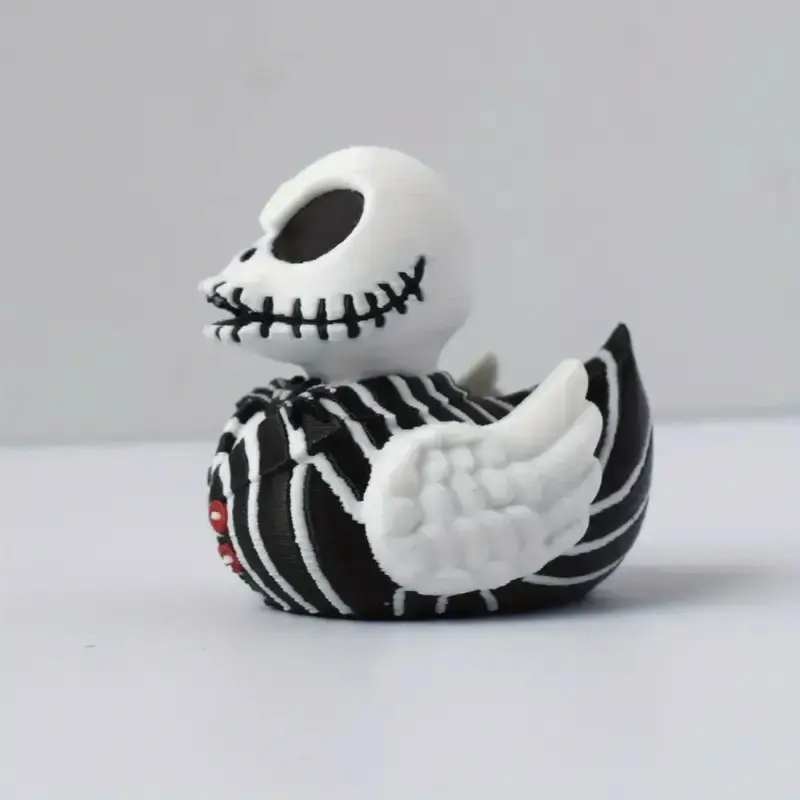 Official Jack Skellington Duck Statue, Figurine, Striped Design, PVC Halloween Home Decor, Party & Christmas Gift, Tim Burton Fan Collectible