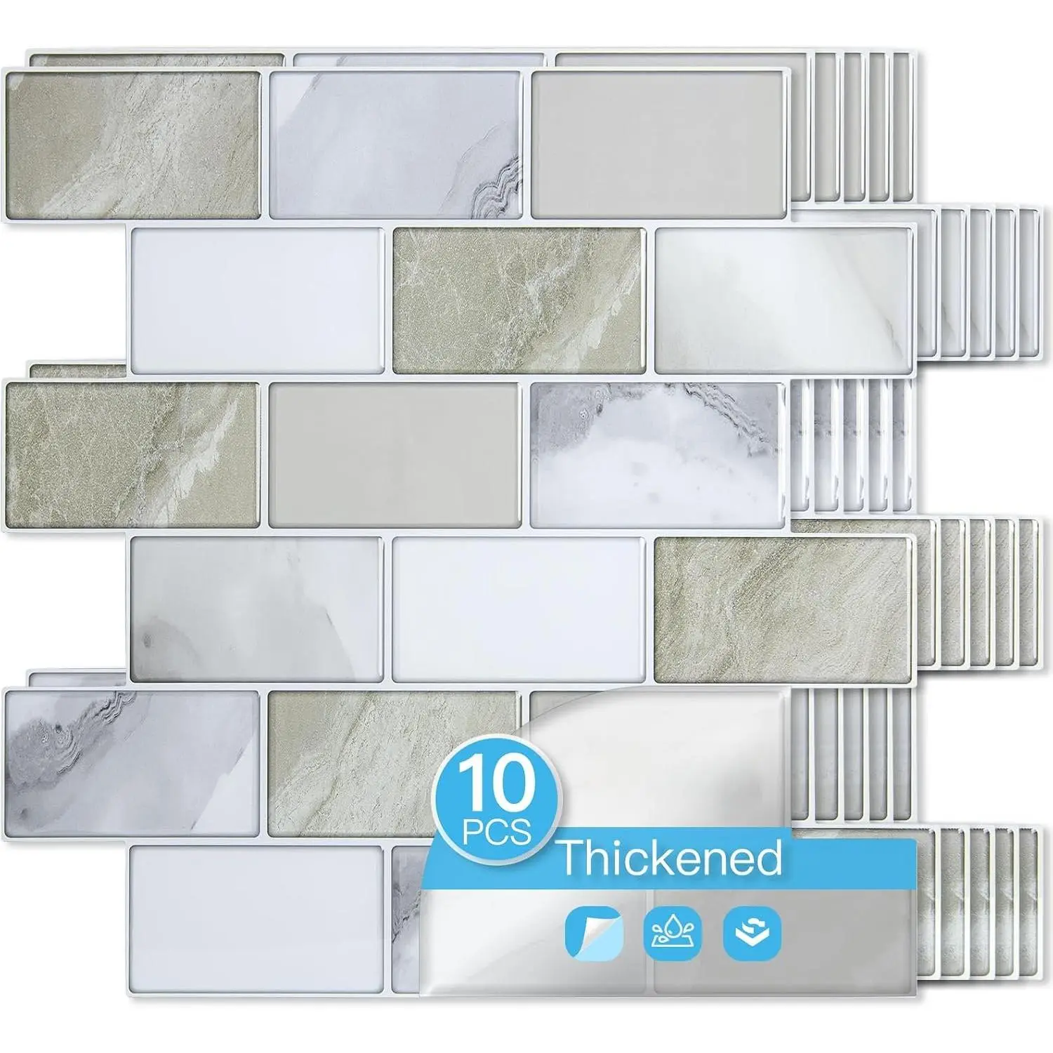 10-Pack Subway Peel and Stick Backsplash, Beige & White, 12 x 12 Inch | Thickened Design, No Warping, Durable, Self-Adhesive, Sturdy, for Kitchen, Bedroom, Ideal for   Buyers, Future Movers