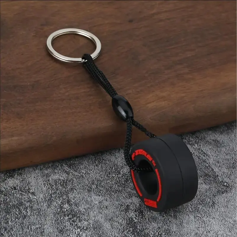 Racing Themed Soft Rubber Tire Keychain, Car Tire Design Keychain, Car Interior Decoration Accessories, Perfect Car Accessory and Sports Fan Gift
