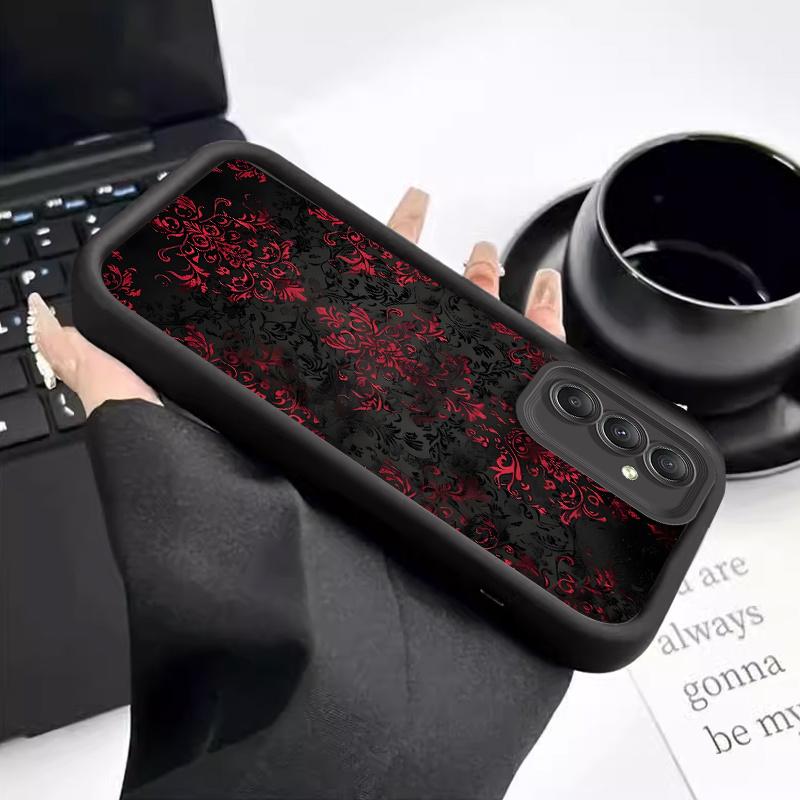 Phone Case suitable for Samsung Galaxy S26 S25 S24 S23 S22 S21 Fe Plus Ultra A13 A14 A15 A16 A17 A33 A34 A35 A36 A52 A53 A54 Note20 Gothic Red Ornament Pattern Pocket-Friendly Shockproof Protective Soft Smartphone Casing
