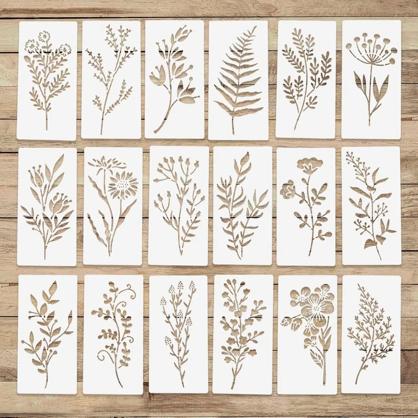 Floral Painting Stencil, 18 pcs Reusable Floral Painting Stencil, DIY Plastic Templates for Wood, Fabric, Paper, Craft Supplies for Spray Painting and Doodling, Creative Craft Kit, Crafting Kit, Craft Kits, Handmade Crafts
