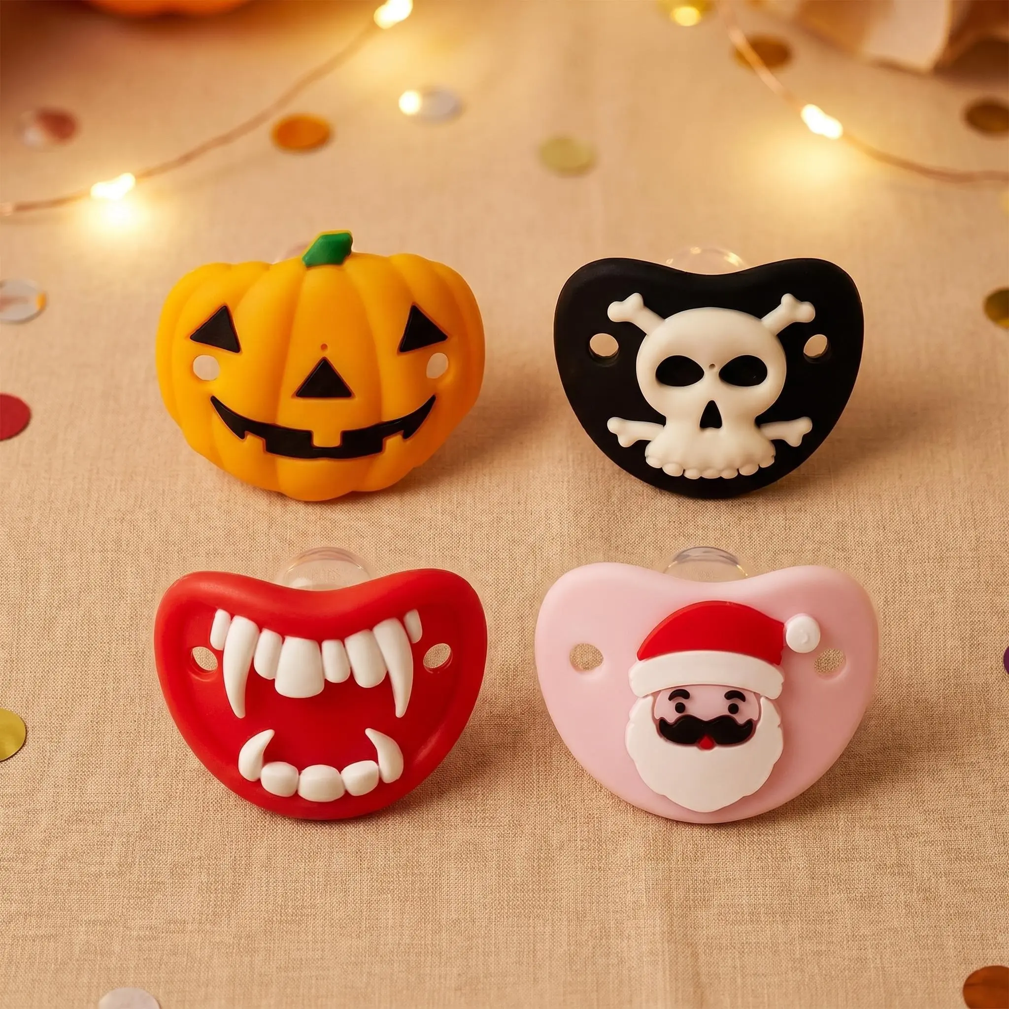 4pcs/pack Fun Halloween Baby Pacifier Soother, Soft Full-Silicone Pumpkin Design, Thumb Nipple Included, Perfect Baby Shower Gift