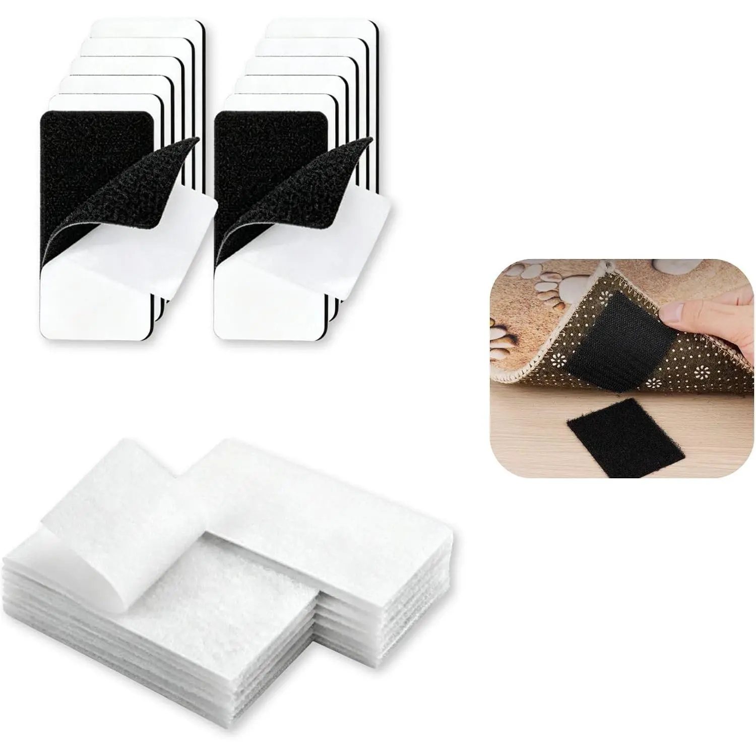 20 count Hook and Loop Strips with  Adhesive, 4x2 Inch Double Sided Fastener Tape, Non Slip Gripper Pads for Carpet, Sofa Mat, Pedal, Black & White