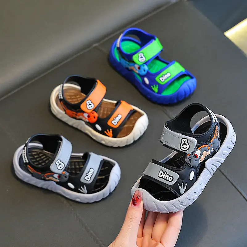 2026 New Boys' Solid Color Open-Toe Flat Heel (1cm or Less) PVC Synthetic Casual Sandals, Soft Non-Slip Kids' Footwear for School, US 6 Toddler Size