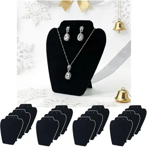 12 PCS Black Velvet Necklace Display,Jewelry Display for Selling and Shows,Necklace Easel Stand,Collapsible Jewelry Bust Display Stand