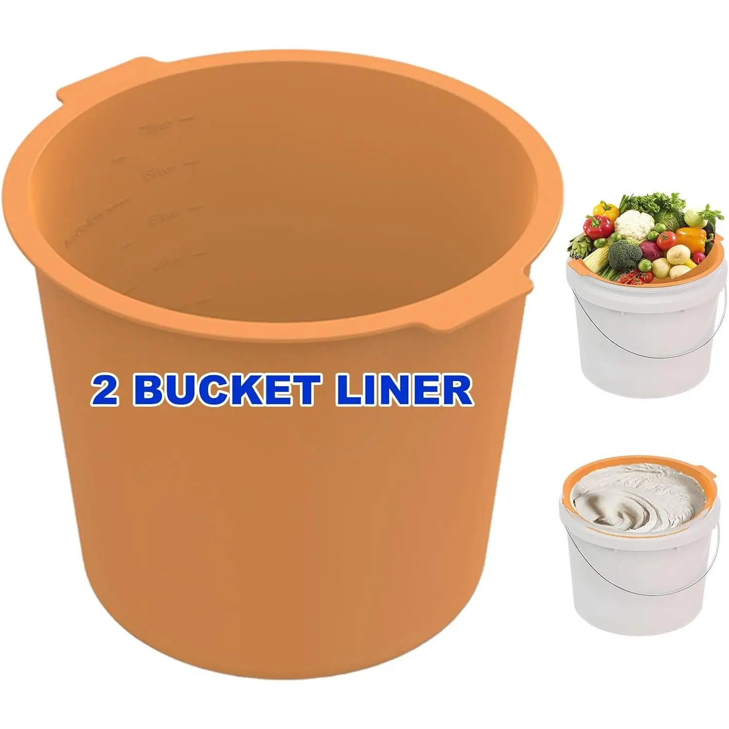 2 Gallon Silicone Bucket Liner - Reusable Mixing Liner for Concrete, Mortar, Grout, Paint, Food Grade Non-Stick, Easy to Clean & Durable (Orange, 2 Gallon)