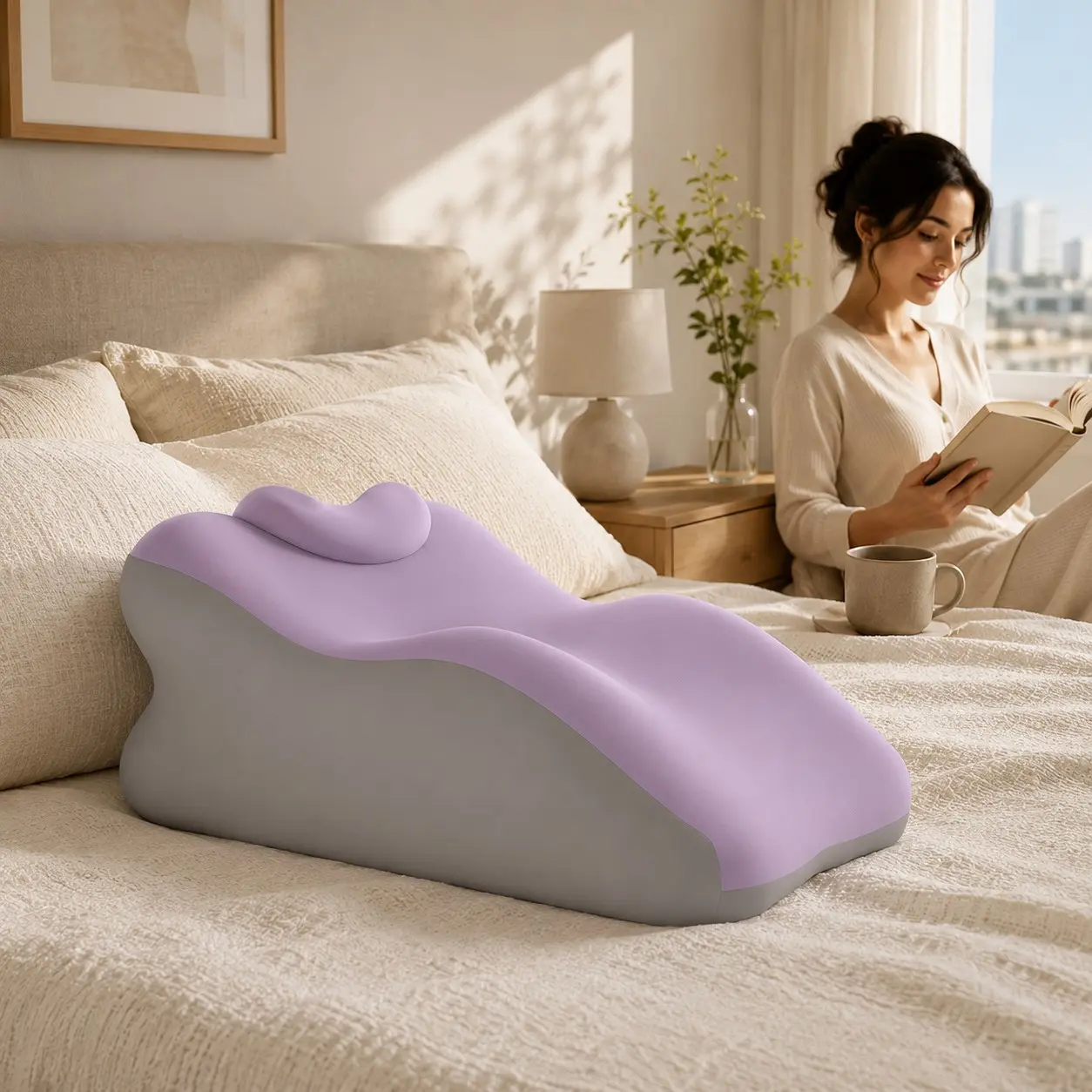 Double Person Home Cushion with Small Pillow, Multi-Arc Shape Fit, Washable, Durable, Comfortable for Bedroom and Living Room