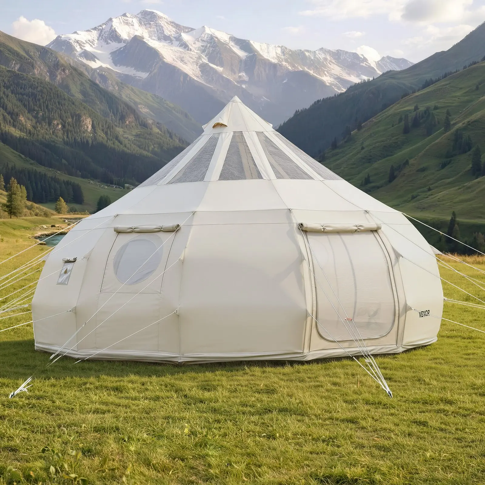 【DealsForYouDays】VEVOR Poly-Cotton Canvas Bell Tent, 4-Season 16.4 ft Yurt Tent with Stove Jack, Breathable, Rain Cover, 12-Person Capacity, for Family Camping, Glamping
