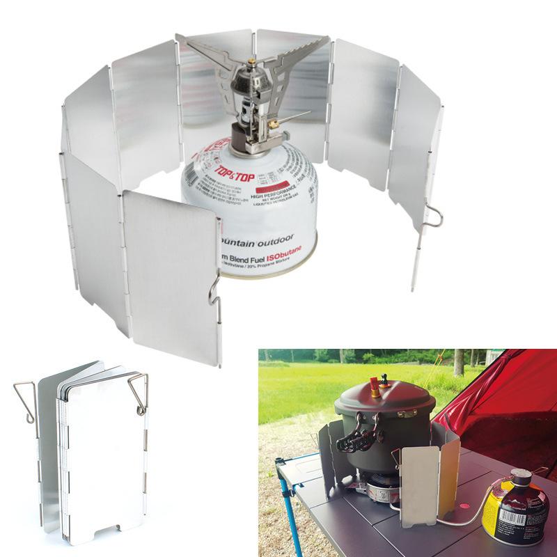 Outdoor aluminum alloy windshield burner stove windshield folding portable 9-piece mini picnic camping equipment