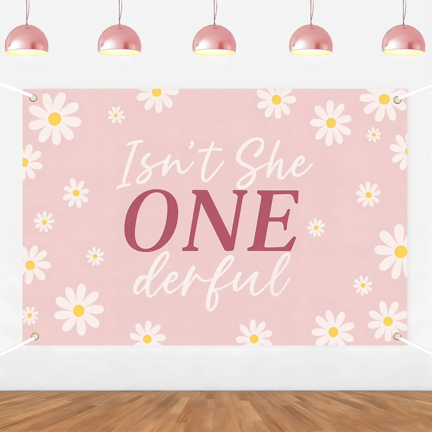 1Set Isnt She Onederful Backdrop Daisy 1anniversary Birthday Decorations Girl Pink Daisy Floral Photo Background for Girls Onederful First Bday Decor Supplies Photo Props 5  3ft