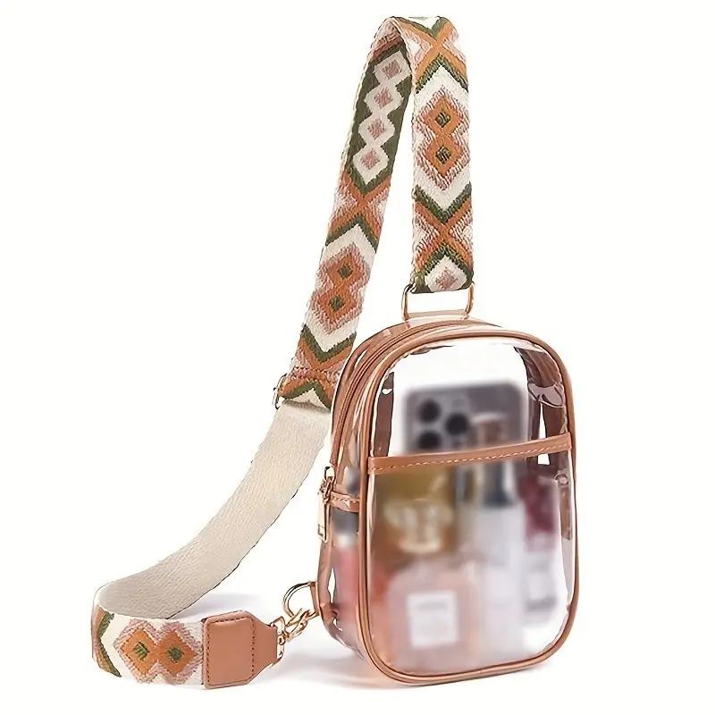 Transparent Chest Bag with Ethnic Guitar Strap, Fashion Crossbody Bag, Perfect for Music Parties, Stylish and Trendy Accessory, Fashionable Bag