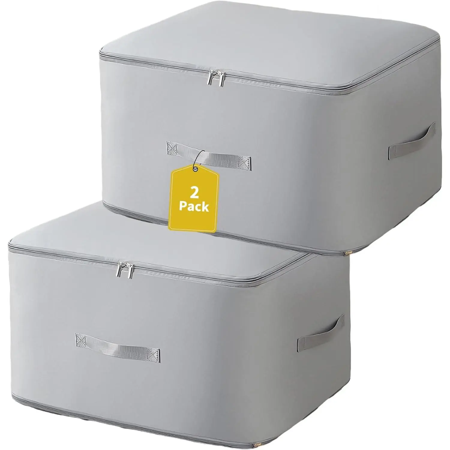 Large Self-Compression Cube for Comforters & Clothes (2-Pack, 11x6.3x1.2in) | nylon,grey,thin compress,1-hand fold,holds 2 comforters,reinforced seam,smooth zip,dust/ proof,side handle,wipe-clean