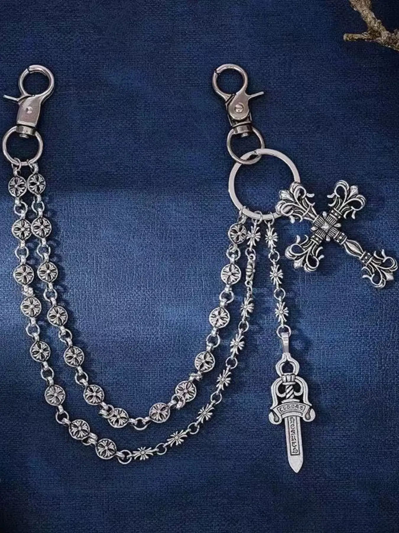 Punk Rock Metal Waist Chain, Unisex Hip Hop Jewelry Gift Pendant, Large Ring Wallet Keychain, Denim Jeans Accessory, Boho Style