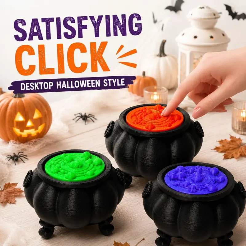 Satisfying Click Witch Cauldron Fidget Toy 3 Pack Fidget Set Halloween Desktop Decor 3D Printed Stress Relief Ornament