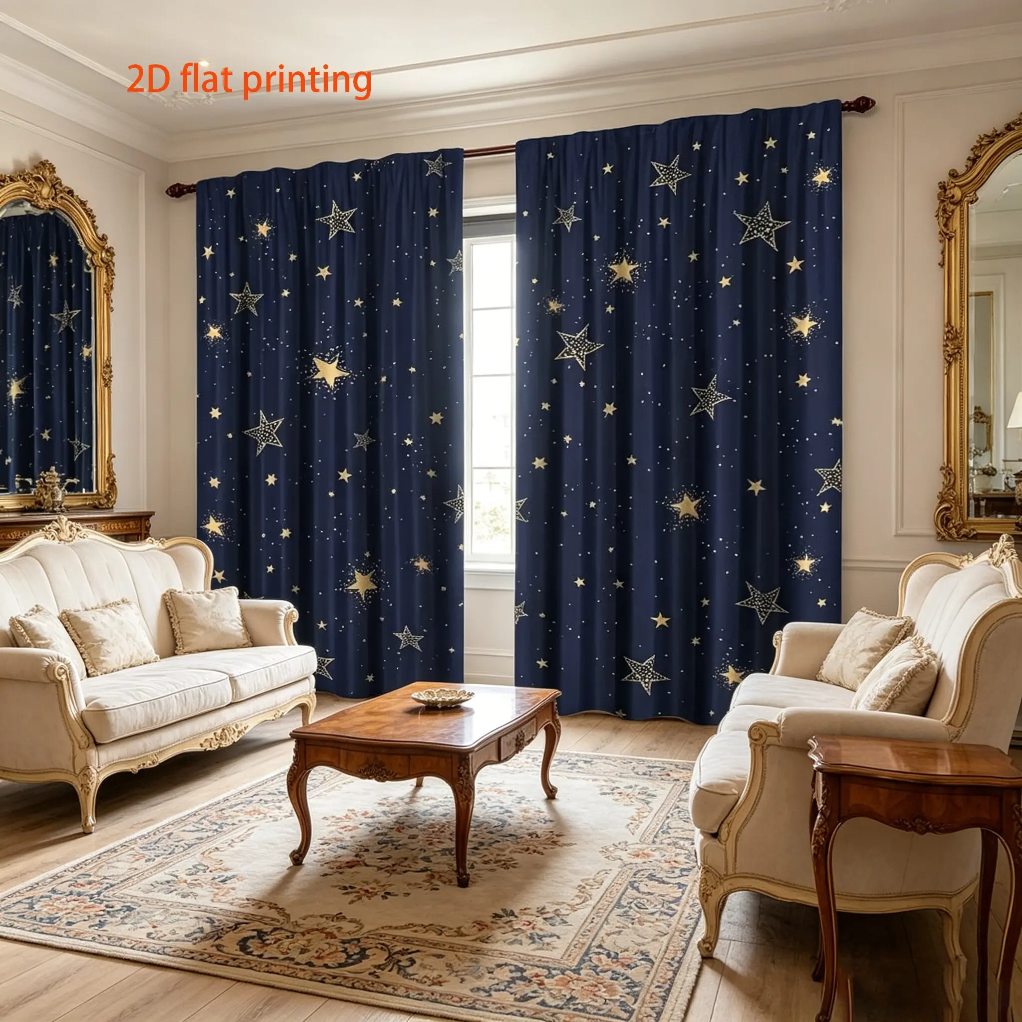 2-piece set of dreamy starry sky star curtains, navy blue polyester fiber curtains, semi transparent polyester fiber polyester material, pole bag design, suitable for bedroom, living room, dining room decoration, year-round home decoration