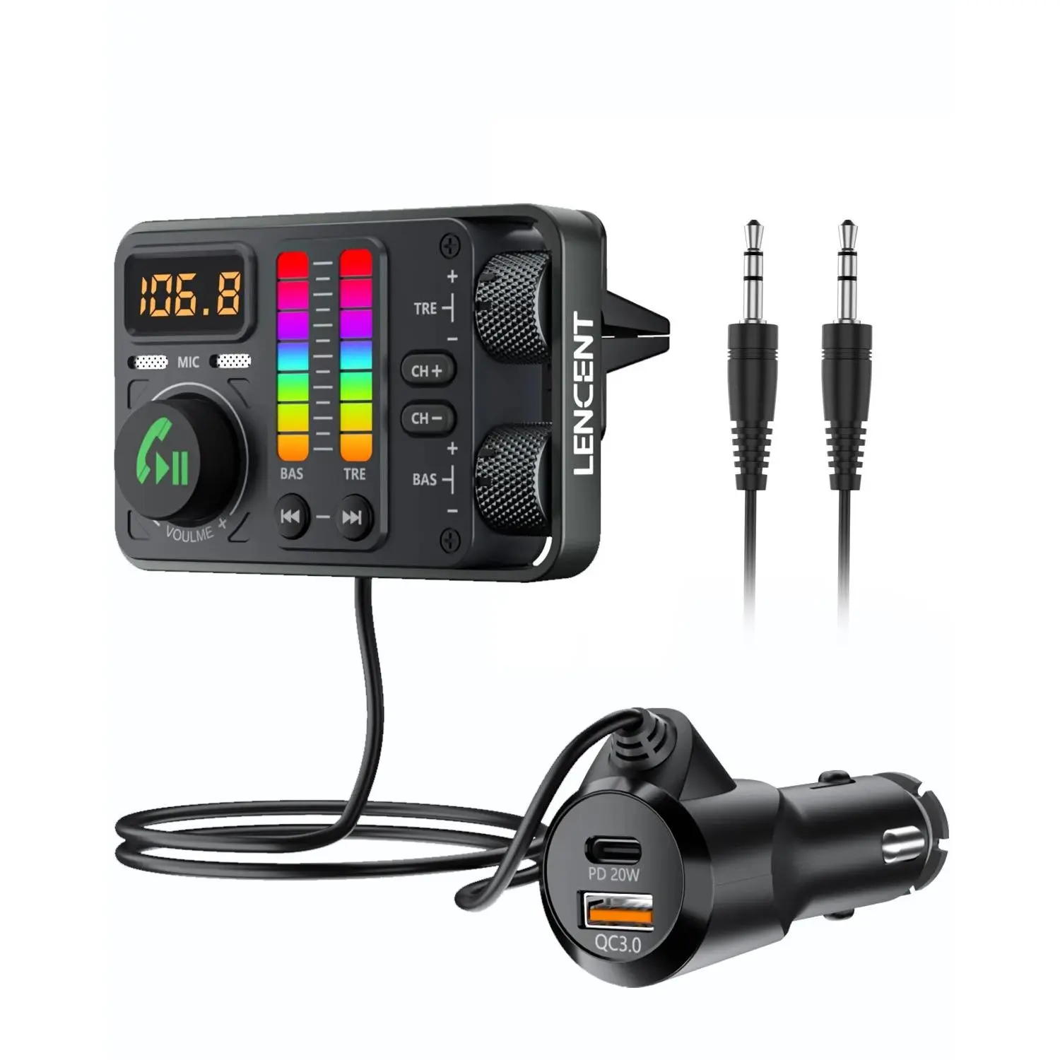 Bluetooth 5.3 Car FM Transmitter, Hi-Fi Treble & Bass Music Player, PD20W QC18W Fast Car Charger, Radio Bluetooth Car Ad vehicle accessory receiver audio bluetooth-compatible adapter wireless   Setup Easy