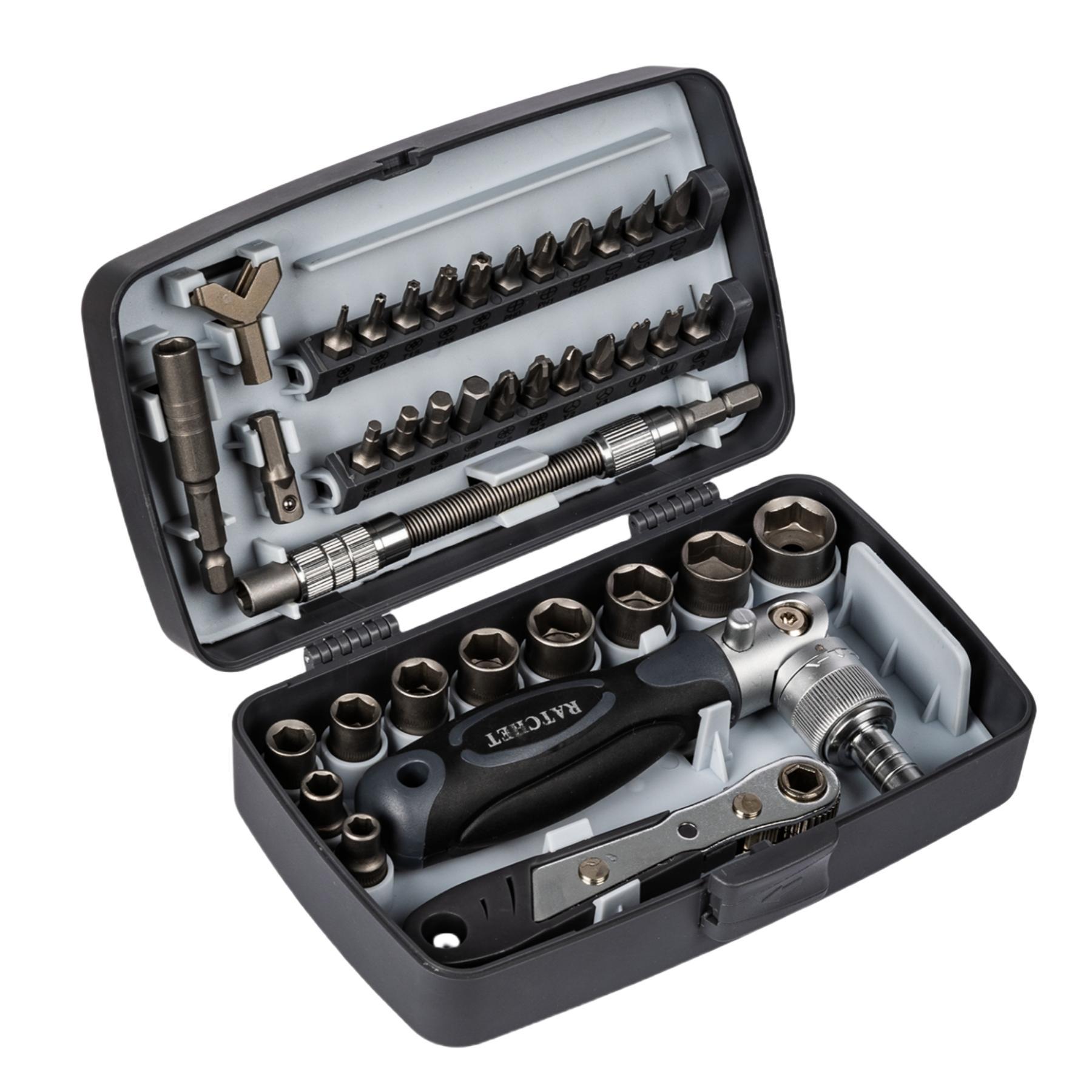Ratchet Multipurpose Screwdriver Tool Set, 38pcs Socket Set & Screwdriver Bit Set with Rotatable Ratchet Handles & Storage Case, Household Repair Tool Kit for Bike, Hardware, Heavy Duty
