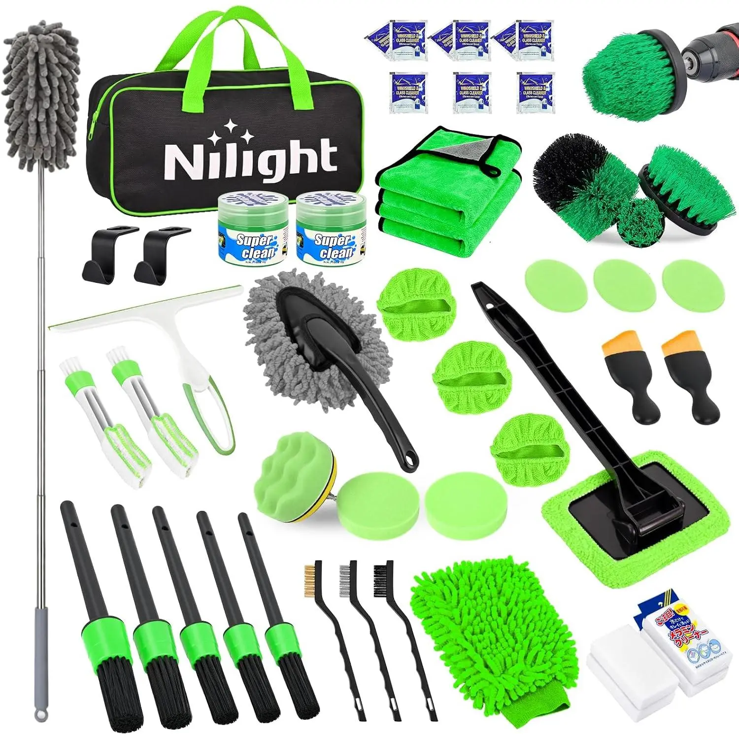 Nilight 52PCS Car Detailing Kit - Detailing Products with Storage Carry Bag, Auto Cleaning Wash Tools, Car Accessories for Interior-Exterior Deep Clean, Polish & Care (Green), Car Detailing Products