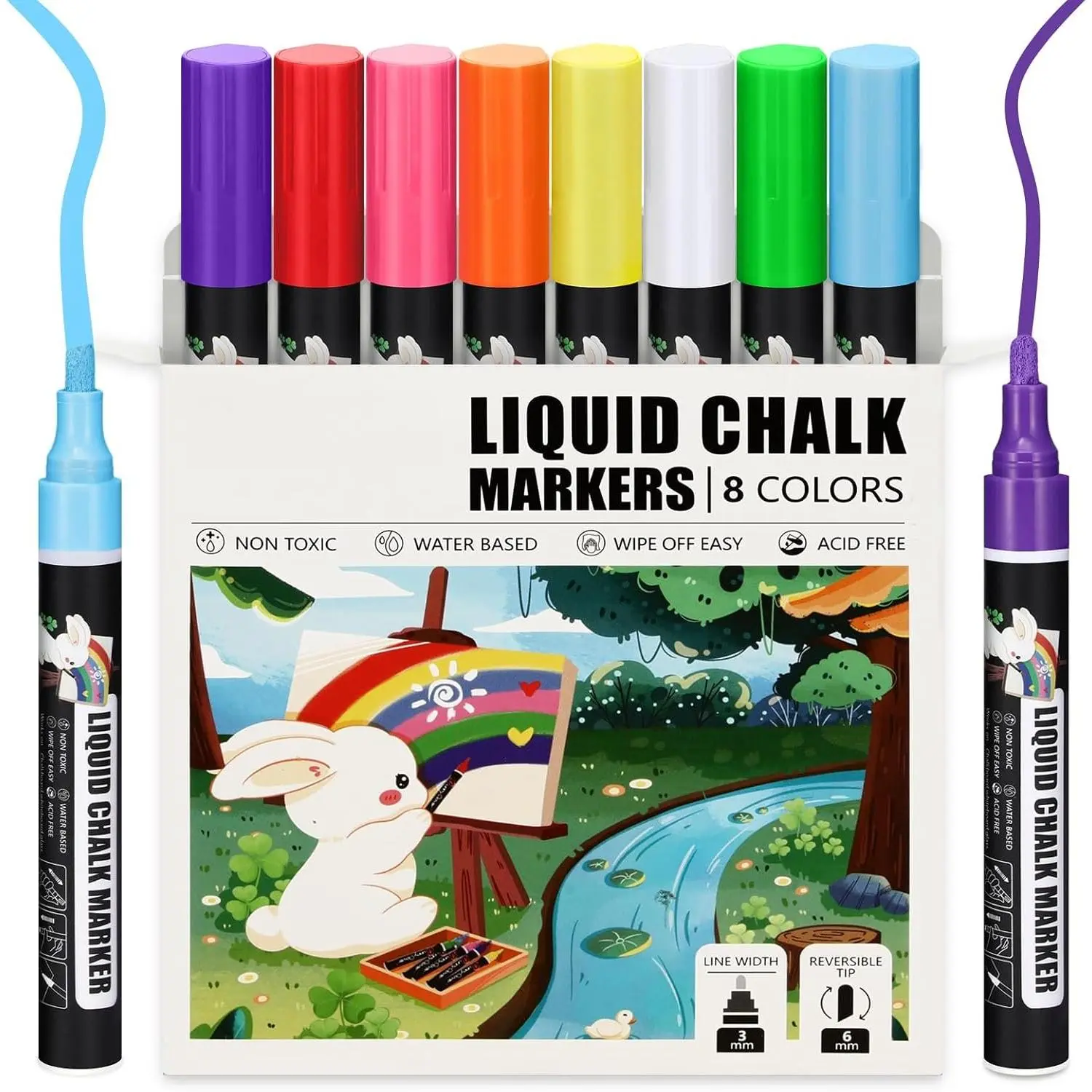 Chalk Markers, Bold Wet and Dry Erase Marker Pens, Liquid Chalk Markers for Chalkboards, Whiteboard, Signs,Glass,Mirrors, Windows with 6mm Reversible Tip-8 Colors