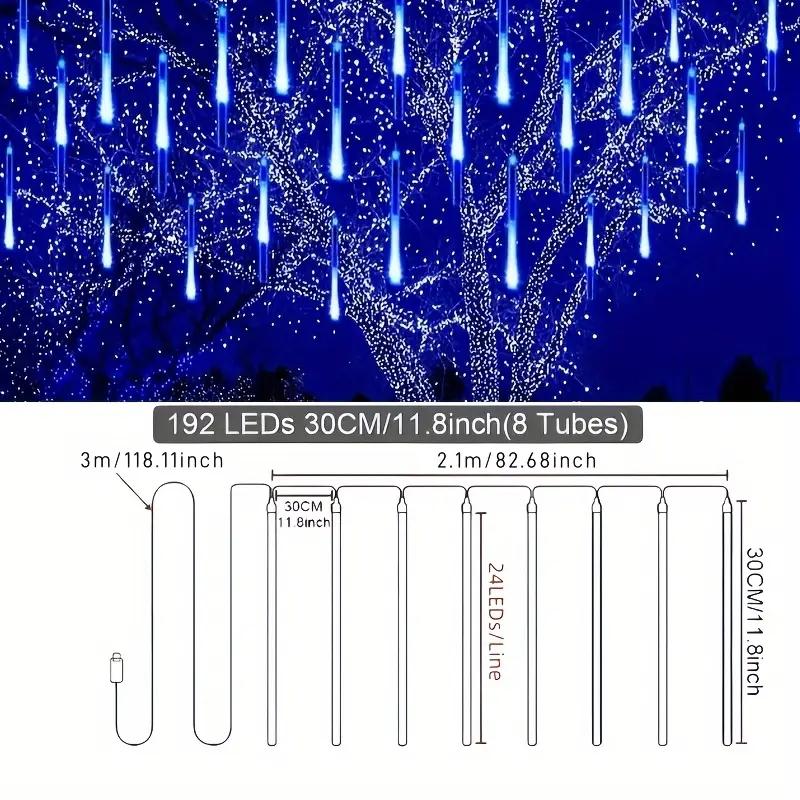 96leds USB Meteor Shower String Lights, 8 Strings Ed Festival Lights, Outdoor Garden Yard Lights, Christmas New Year Wedding Valentine Decorations, Party Lighting Decoration, Outdoor Twinkle Lights, Electronic Lights