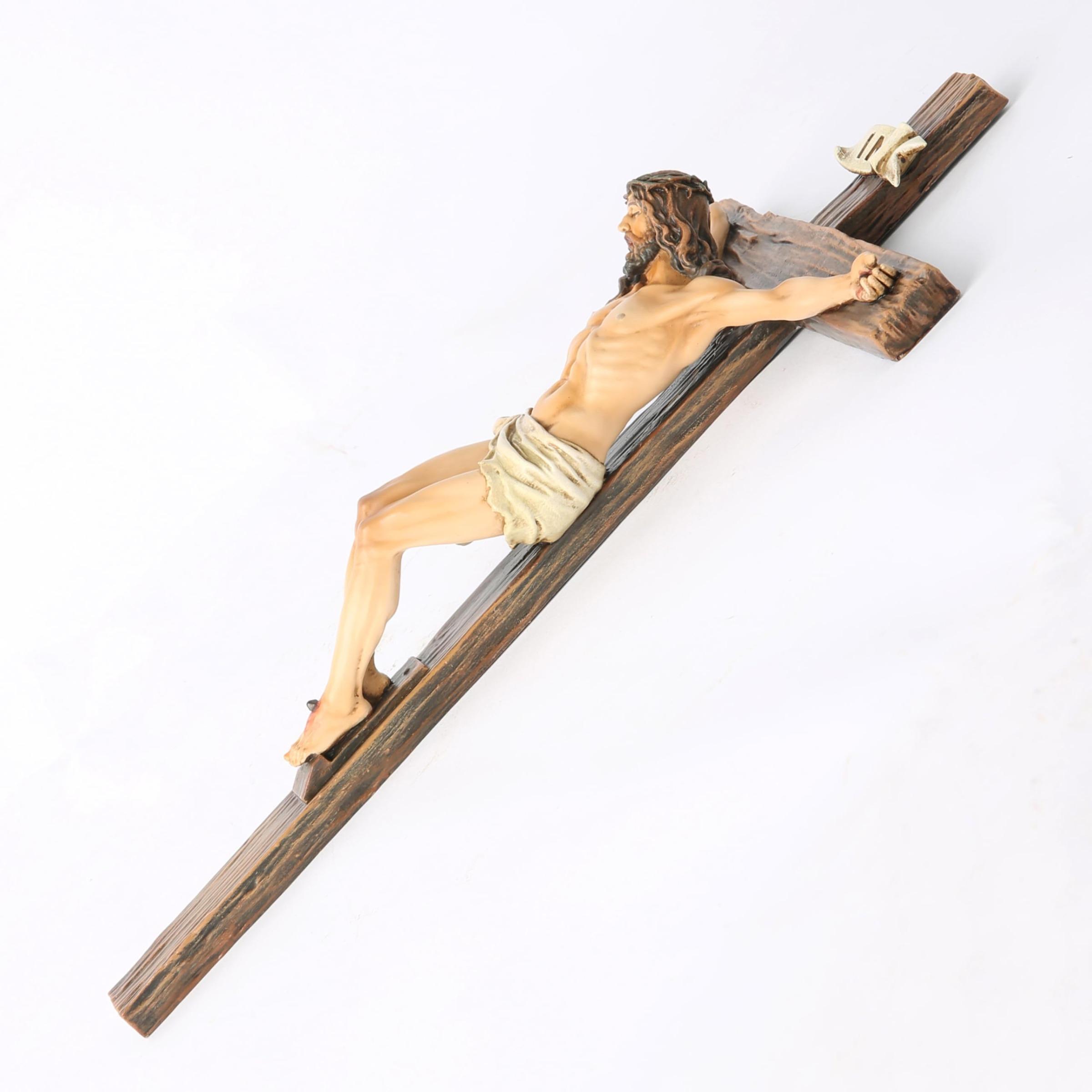 Catholic Crucifix Wall Cross 9.65"H Renaissance Sculpture Handmade Inspirational Home Décor Religious Devout Gift Artistic Detailing Ornaments Decor
