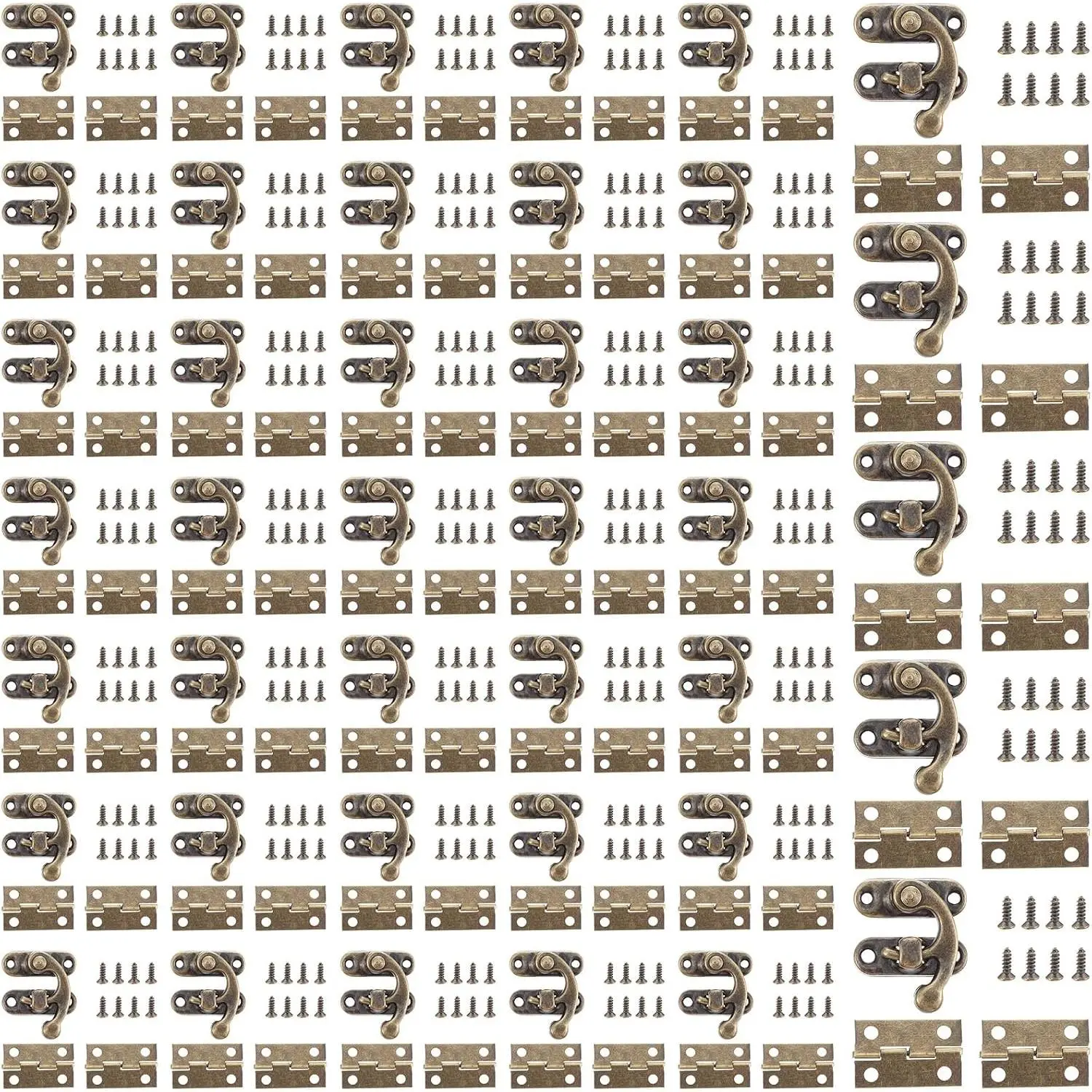 40 Sets Retro  Box Hinges and Latches Hooks, Small Latches Hinge for Wooden Boxes Hardware, Antique Cabinet Furniture Hinge Hasp Clasp - Bronze Tone(40x Hasp Catch + 80x Hinges)