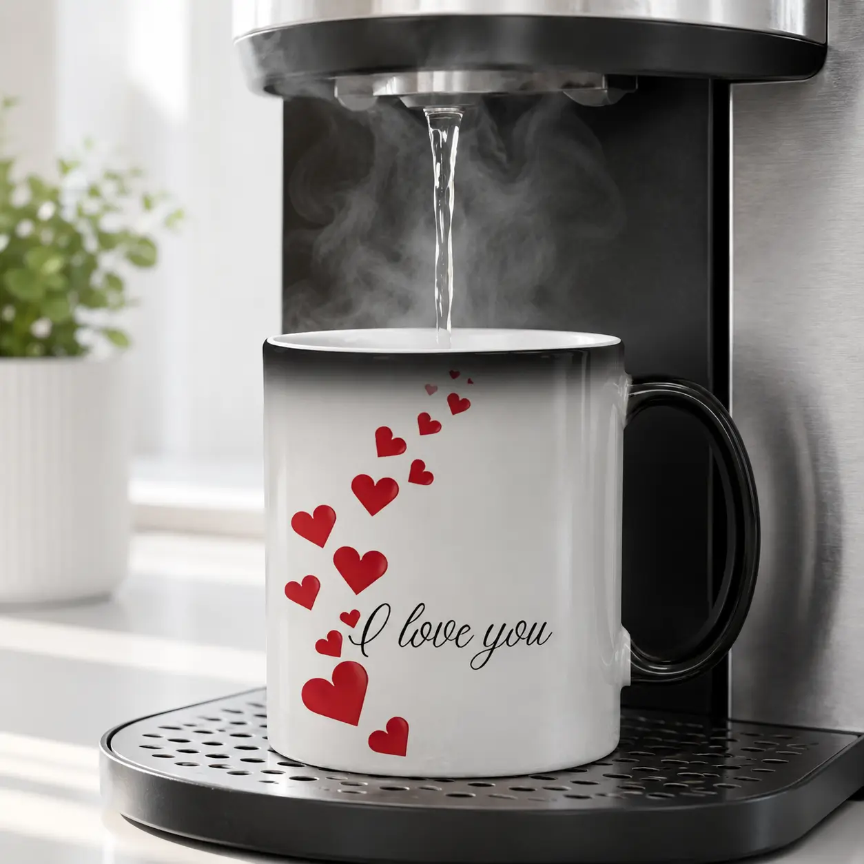 Classic 11oz Heat-Resistant Ceramic Mug, Thermal-Printed Heat-Sensitive Red Heart Design, Valentine's Day Gift for Her (Wife)