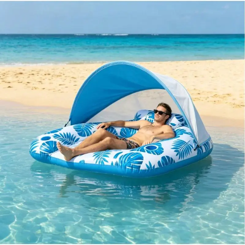 Unisex PVC Fabric Inflatable Foldable Reclining Lounger with Foldable Frame - Inflatable Bed, Pool & Beach Floating Gear, C/J/Plankton Patterns, Portable Easy-Transport Sports Equipment