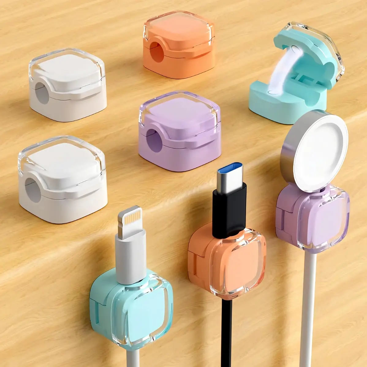 6 Pack Magnetic Cable Clamp Set, Cable Management Clips, Cord Management Holders, Desk Cable Organizer, Cord Organizer, Cord Storage, Adhesive Holder, Strong Magnetic Suction & Base, Multi-Color Options for Home, Car, Wall Use