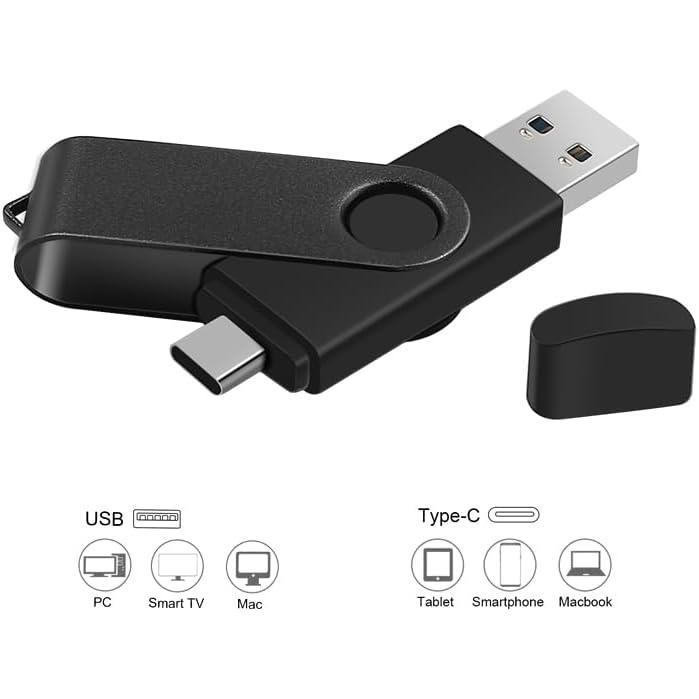 2-Pack 256GB Dual USB Flash Drive 2.0 - USB C & USB A 2-in-1 Thumb Drive for PC, Type C Phones,External Memory Stick for Photos/Videos