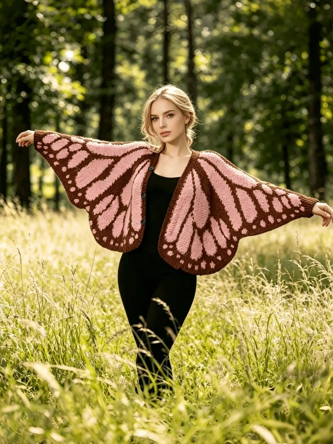 Emperor Butterfly Cape, Knitted Asymmetrical Open Front Cardigan, Hand-Knitted Shawl, Decorative Wrap, Unique Design Outerwear