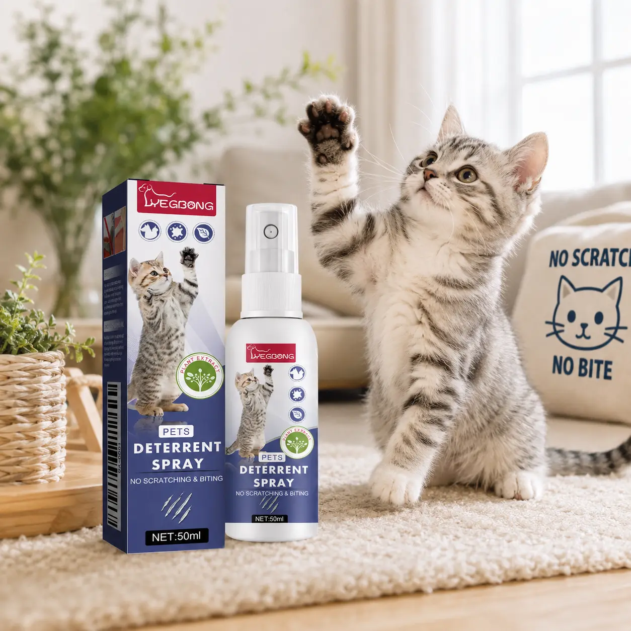 50ml Cat Deterrent Spray, Natural Plant Extract Formula for Furniture, Bitter Taste to Prevent Scratching & Biting, Pet Training Spray to Protect Furniture