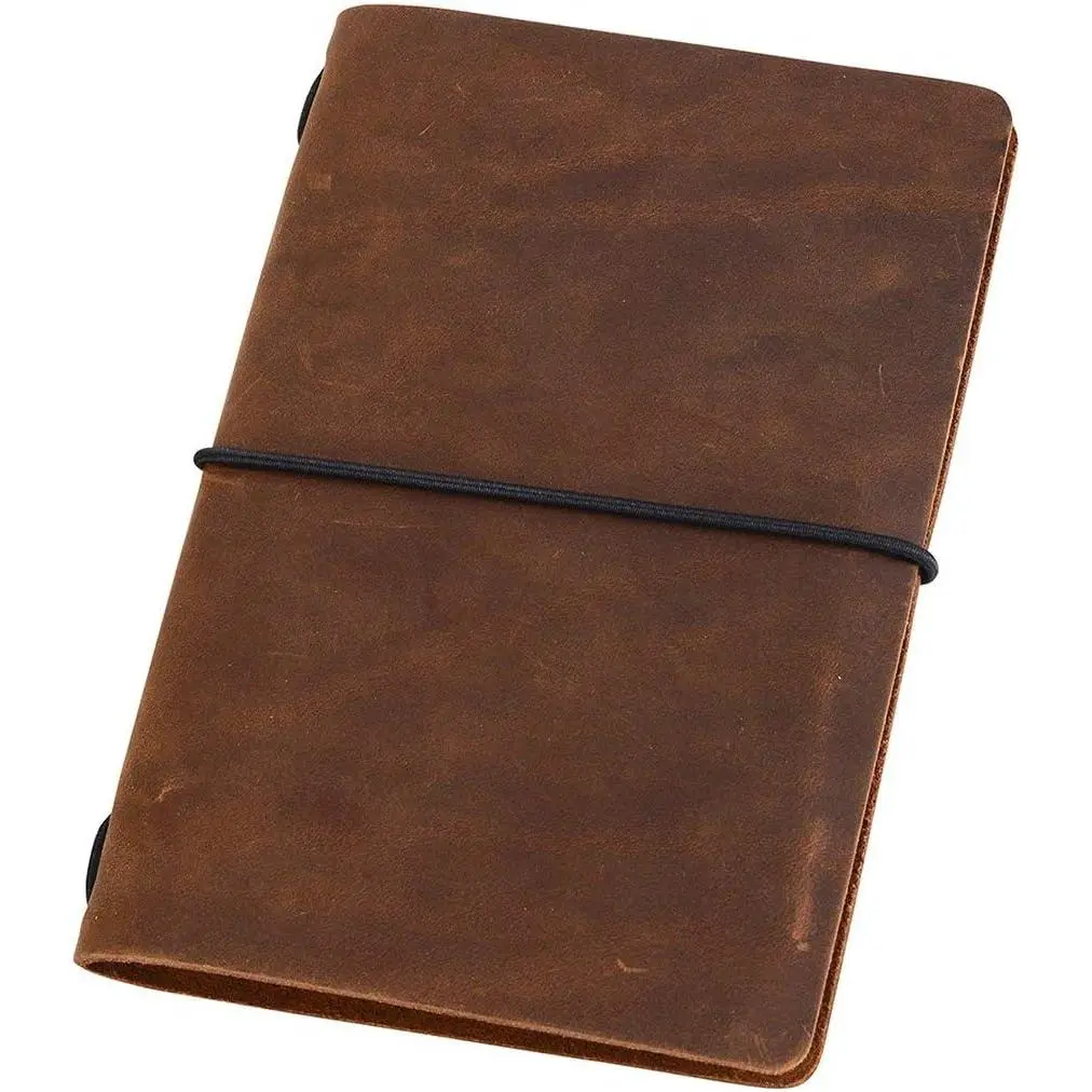 Genuine Leather Pocket Travel Notebook - Brown, Non-Customized, Rectangular, Minimalist, Portable, Handcrafted, Refillable Cover for 3.5x5.5 in Field Notes/Moleskine, Versatile Storage Organization Accessory