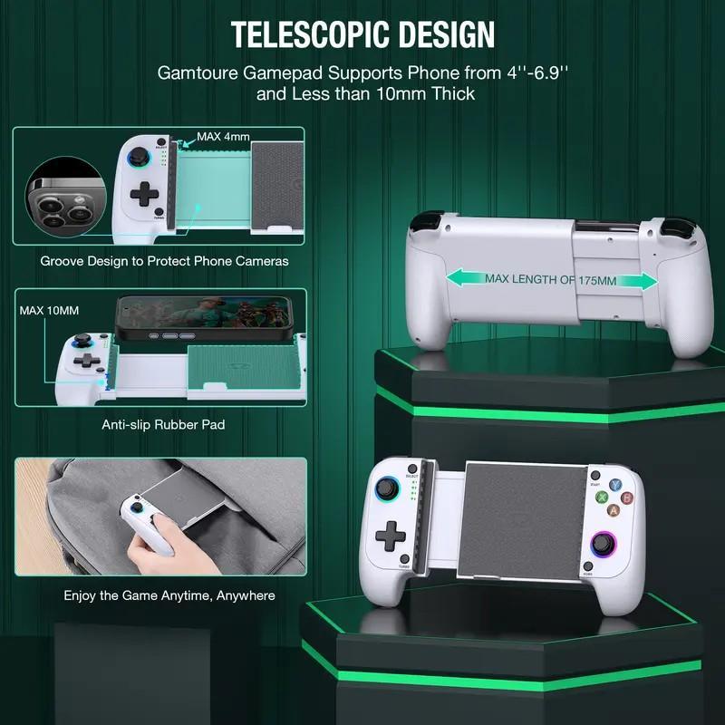 Mobile Gaming Controller for Iphone/Android(100-175mm), Wireless Gaming Phone Controller with Phone Case Support, Hall Effect Joystick, Turbo - Low Latency Bluetooth Controller ipad games steam