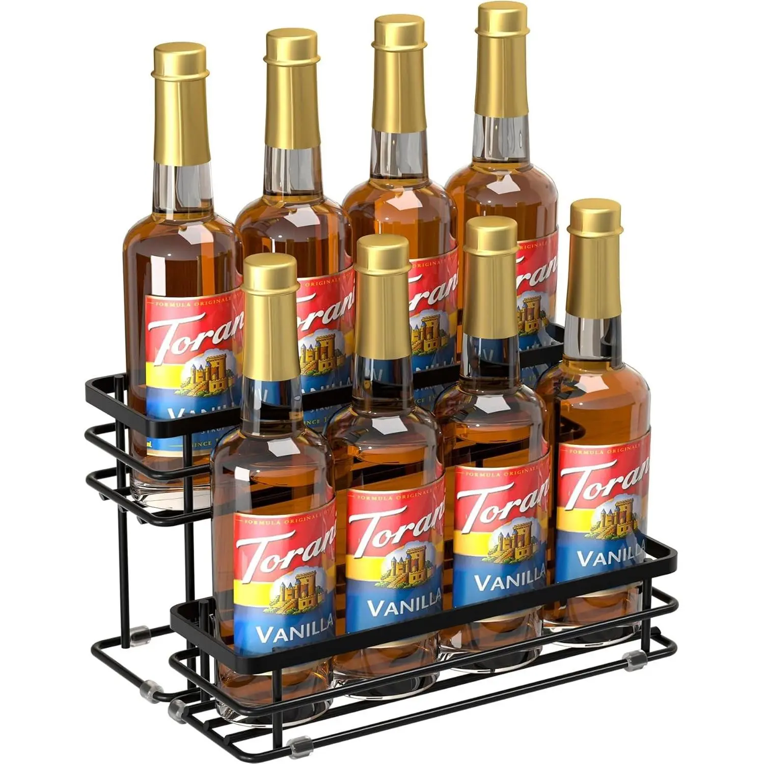 8 Bottle Coffee Syrup Organizer Rack, 2 Tier Coffee Syrup Stand Holder for Coffee Bar, Coffee Syrup Organizer for Countertop, Small Wine Rack for Family, Storage for Syrup, Dressing, Black