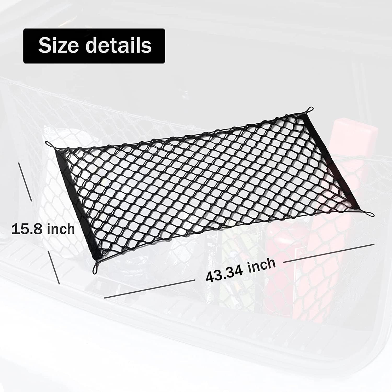 Cargo Net Stretchable. Adjustable Elastic Trunk Storage Net with Hook for SUVs, Cars and Trucks, Car Exterior Accessories (43.3x15.8 Inch)