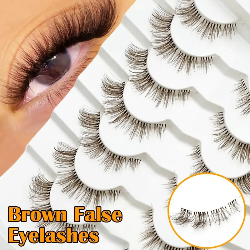 7 Pairs Brown Cat Eye False Eyelashes, Faux Mink Lashes, Transparent Lash Stems, Natural Fluffy Makeup Effect, For Daily, Travel, Wedding Makeup False Eyelashes, Eyelashes, False Eyelashes, False Lashes