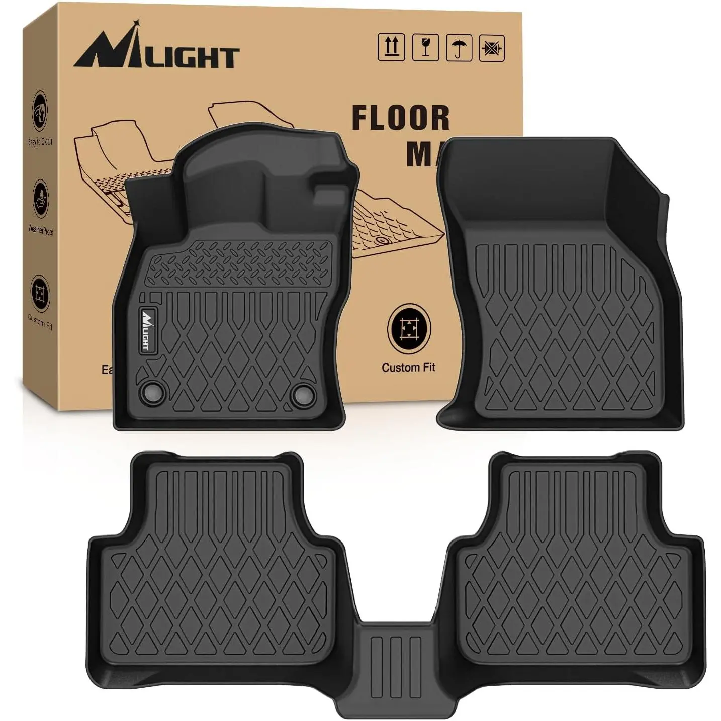 Nilight Vehicle-Specific Fit Front and Rear Set Floor Mats for Volkswagen VW Jetta 2019-2026, High-Quality TPE, Waterproof, Heavy-Duty All-Weather Liners, Raised Lip, Drainage Channels, Easy to Clean, Includes Clips, Lifetime Service, Cars Accessories