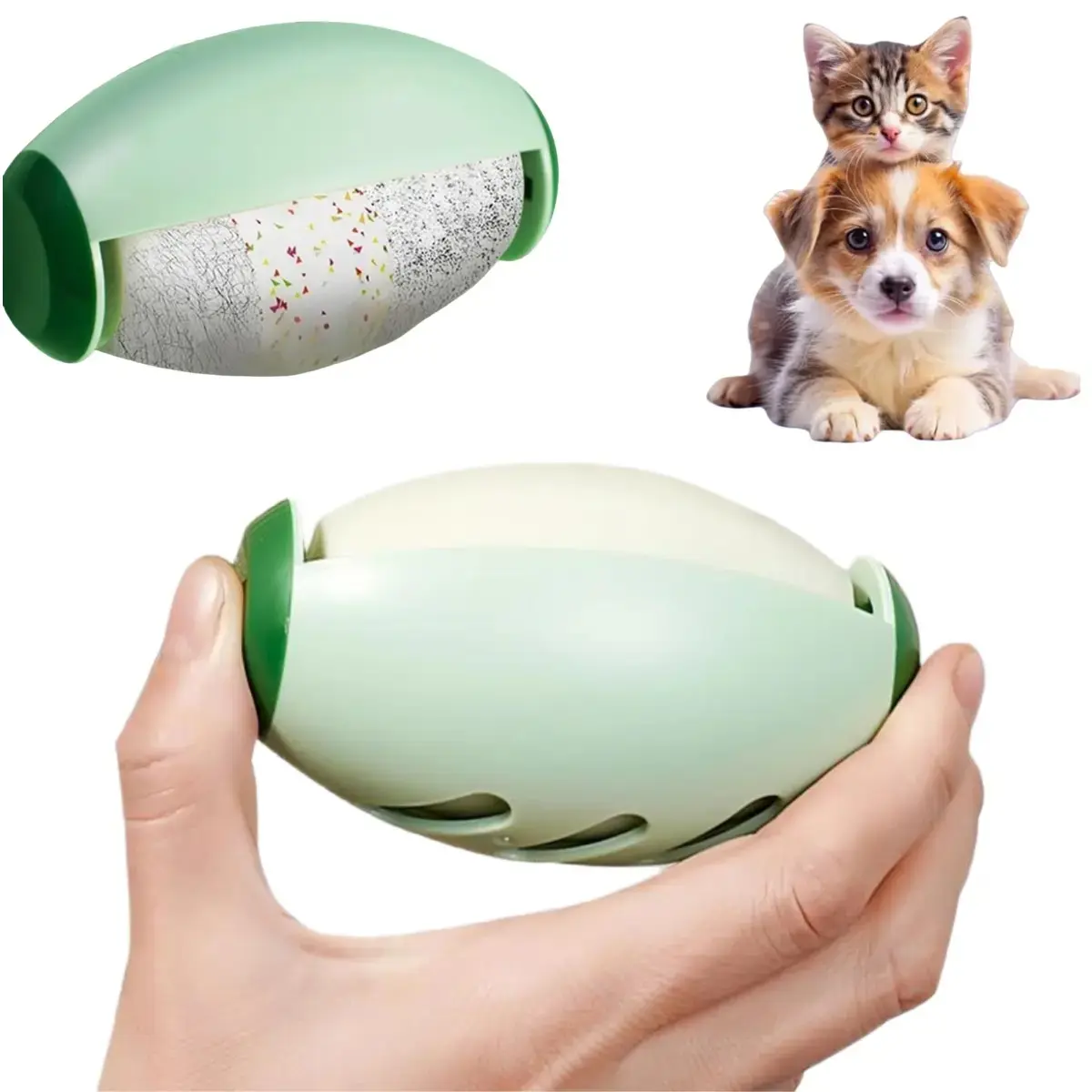 Reusable Pet Hair & Lint Roller for Clothes - Ergonomic Olive Shape, Ergo Grip, Hollow Wheel, Large Sticky Surface, Portable Travel-Size for Home & On-the-Go Removal