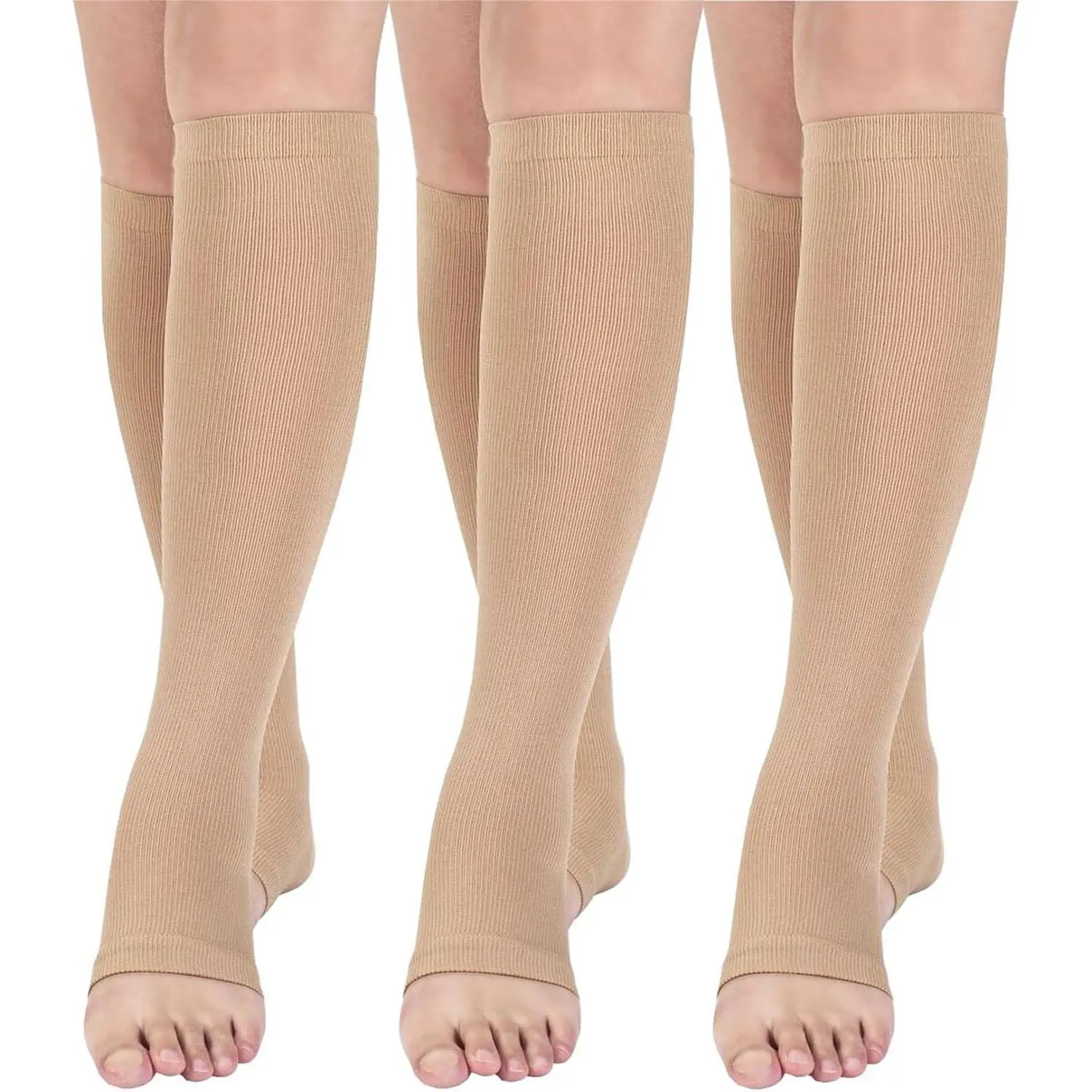 Compression Athletic Socks - 3 Pairs 15-20 mmHg Open-Toe Nylon All Over Print Socks for Female Adults, Supporting Pregnancy, Running, Flight Travel,summervibes, Compression Socks Women, Tight Sports Socks