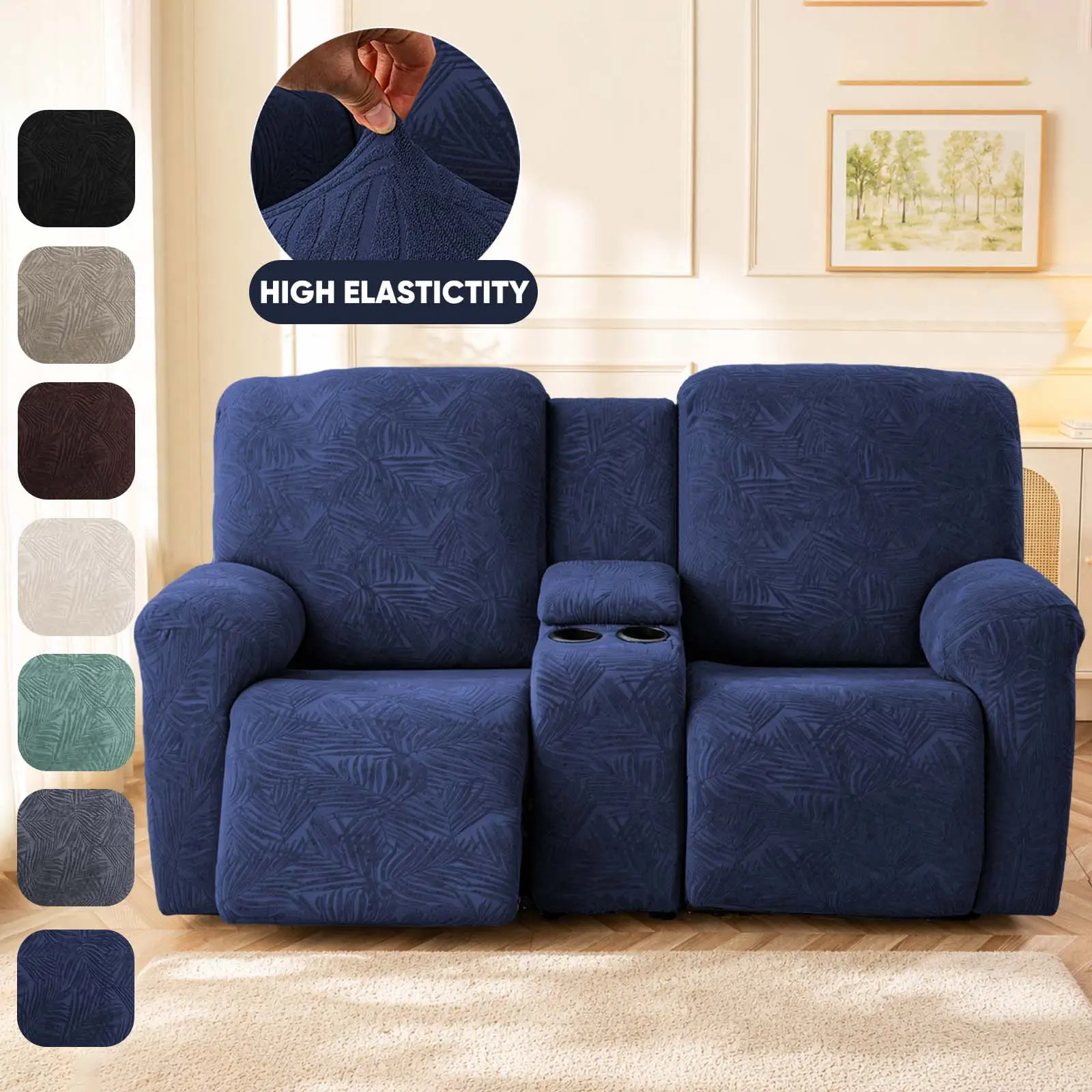 Reclining Loveseat with Middle Console Slipcover, 6-Piece Stretch Loveseat Recliner Sofa Covers, 2 seat Love seat Recliner Cover, Soft, Washable, Love seat Slipcovers  for Living Room