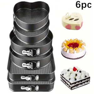 6-Piece Non-Stick Durable Cake Pan Set | Carbon Steel Round & Heart Shaped Springform Pans with Removable Bottom, Easy Release, Black